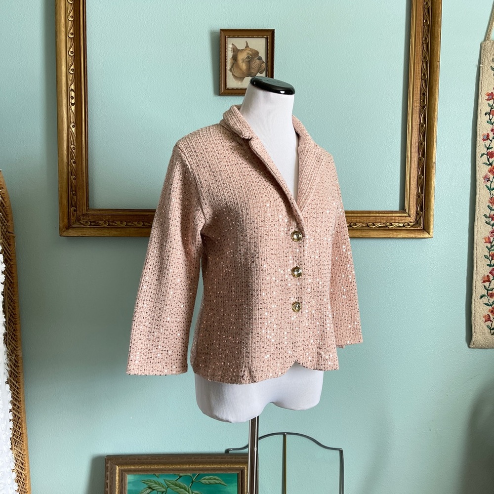 eci New York light peach sweater knit sequin blazer size L